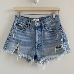 Agolde Blue Parker Distressed Fray Hem Jean Short Size 24